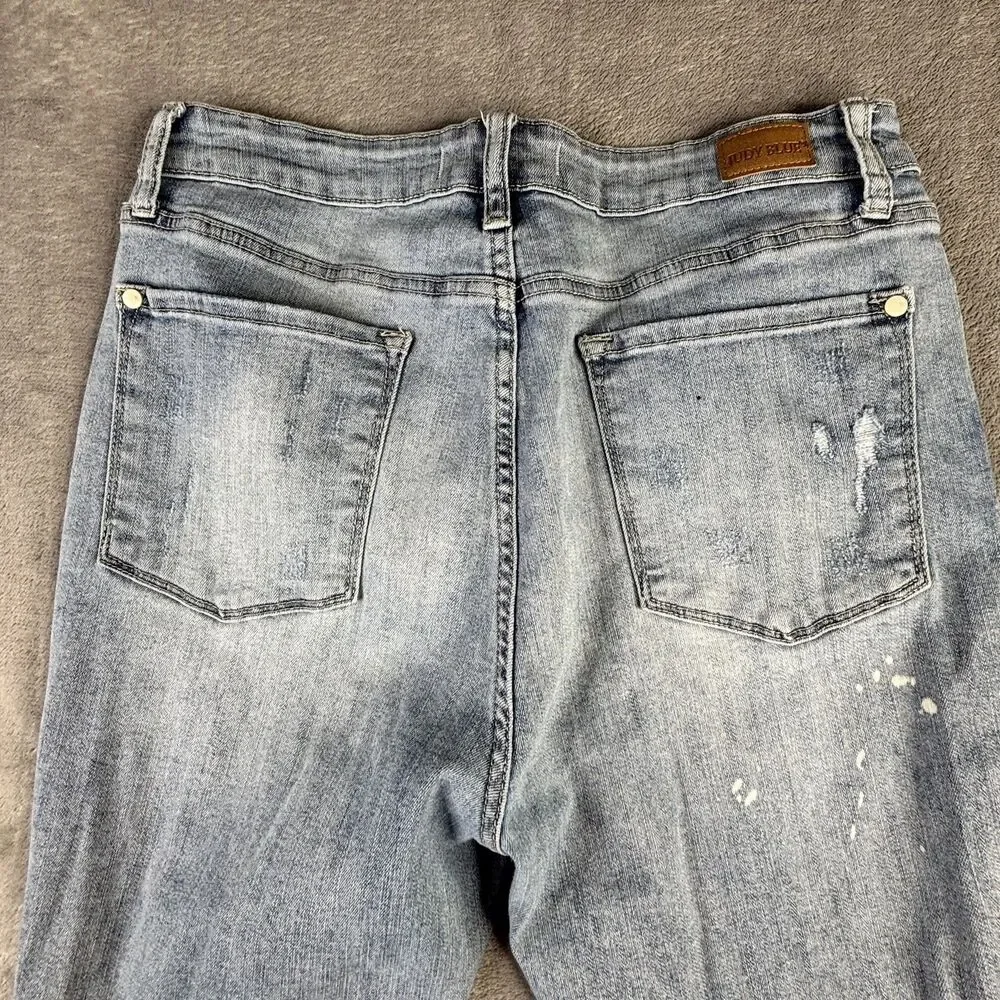 Judy Blue Jeans Womens 13 Distressed Skinny Light Wash Denim Lace Patch Ripped‎
